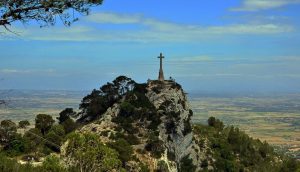 The stone cross at El puig de Sant Salvador in Mallorca