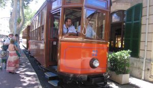 A view of the beautiful old wooden train going from Palma to Sóller